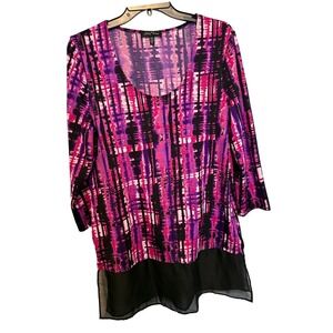 Slinky Brand Purple Pink Abstract Print Tunic Top Blouse‎ Size M